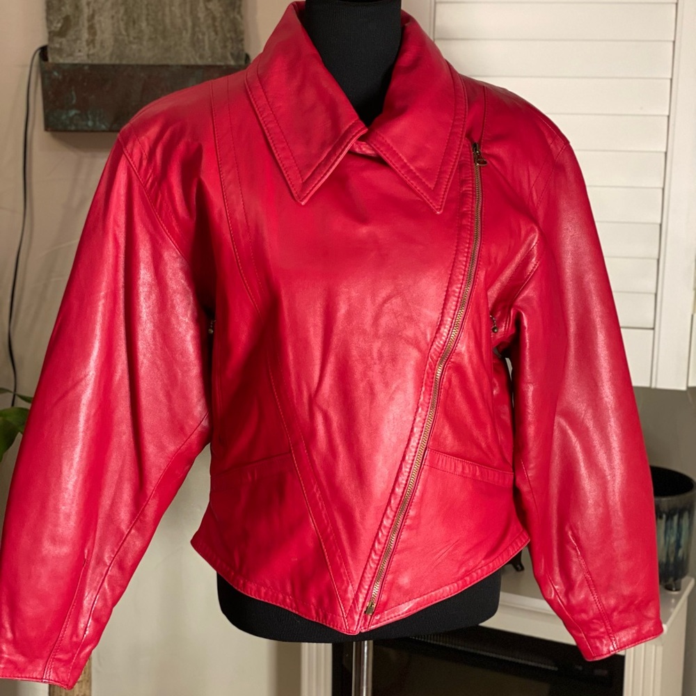 Hot Pink Vintage Women's Leather Moto Jacket!